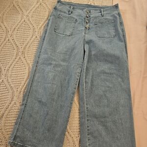 Womens‎  Sky Blue Cropped Wide Leg  Jeans